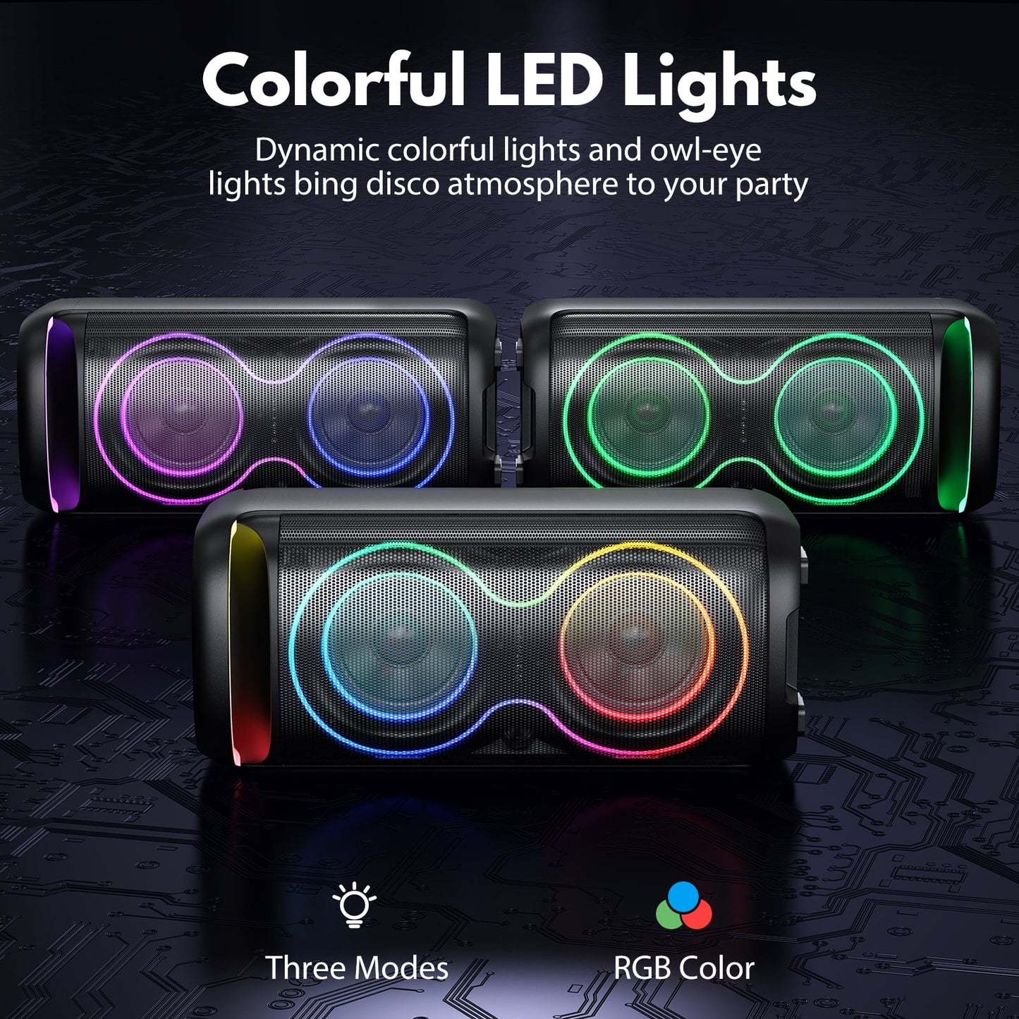 Large Party Speaker, Bluetooth Speaker with LED Light, Two 6.5'' Subwoofer Loud Speaker, T20