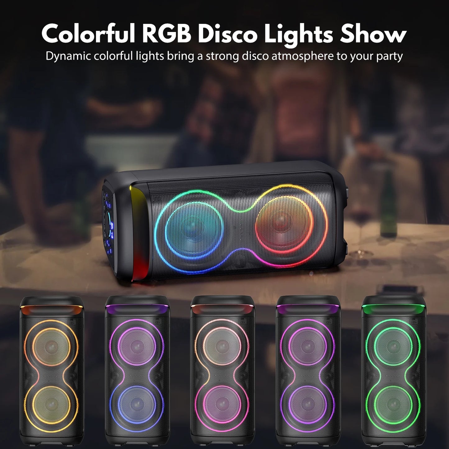 Large Party Speaker, Bluetooth Speaker with LED Light, Two 6.5'' Subwoofer Loud Speaker, T20