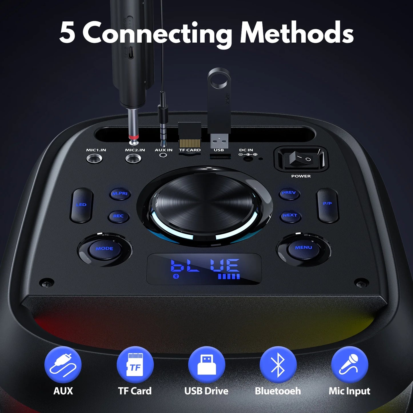 Big Bluetooth Speaker, Large Party Speaker with 2 Wireless Microphones, DJ Lights, Portable Outdoor Speaker with Karaoke Speaker PA System, T20-T