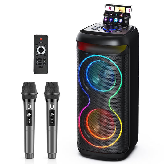 Big Bluetooth Speaker, Large Party Speaker with 2 Wireless Microphones, DJ Lights, Portable Outdoor Speaker with Karaoke Speaker PA System, T20-T