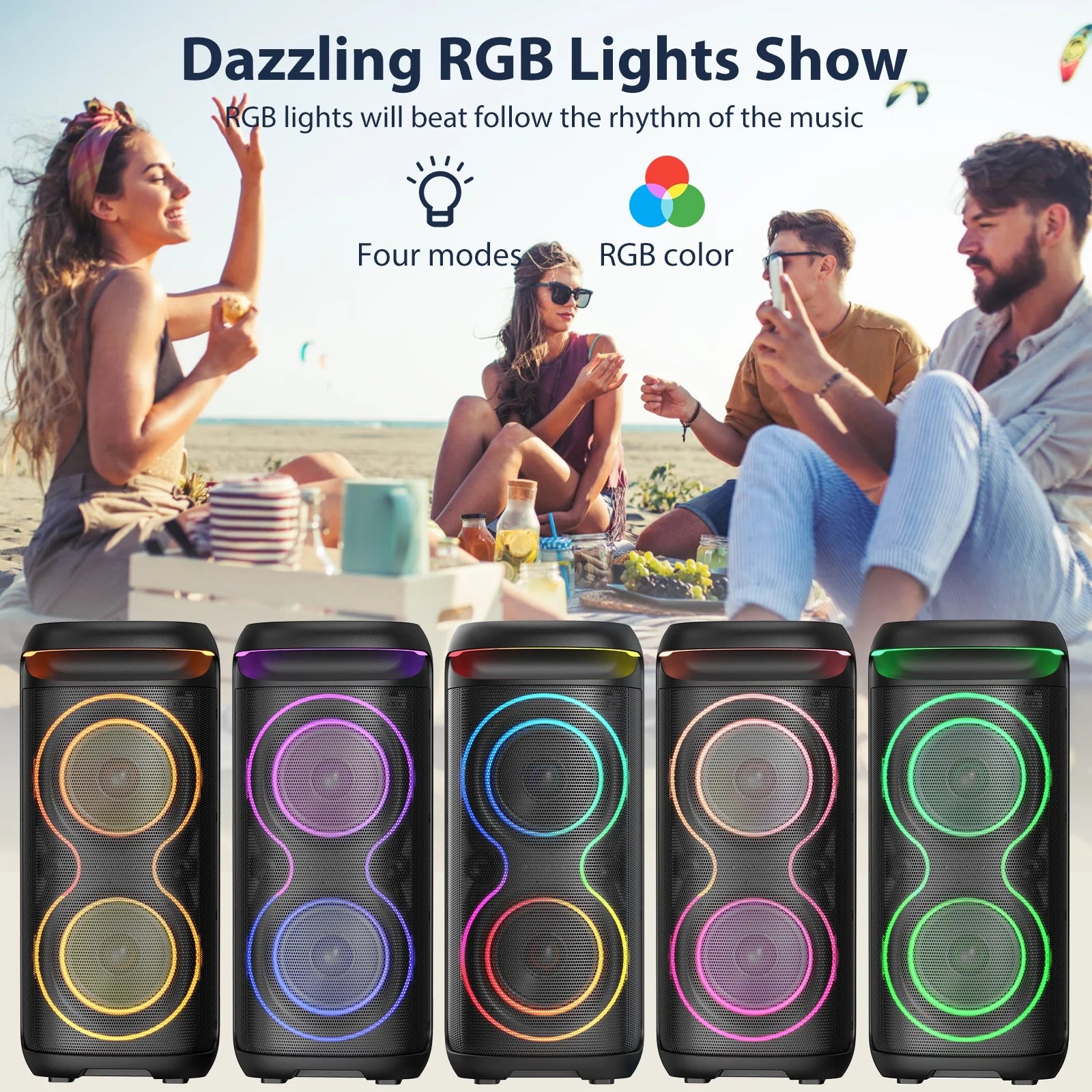 Big Bluetooth Speaker, Large Party Speaker with 2 Wireless Microphones, DJ Lights, Portable Outdoor Speaker with Karaoke Speaker PA System, T20-T