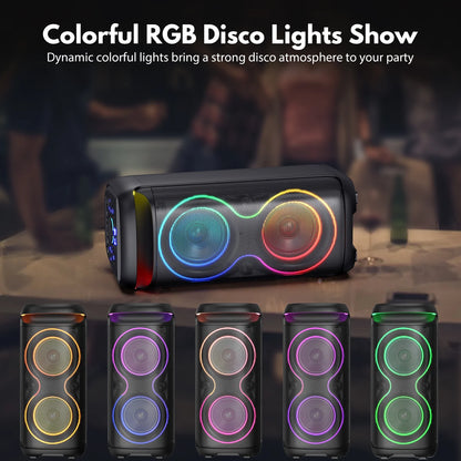 Large Party Speaker, Bluetooth Speaker with LED Light, Two 6.5'' Subwoofer Loud Speaker, T20